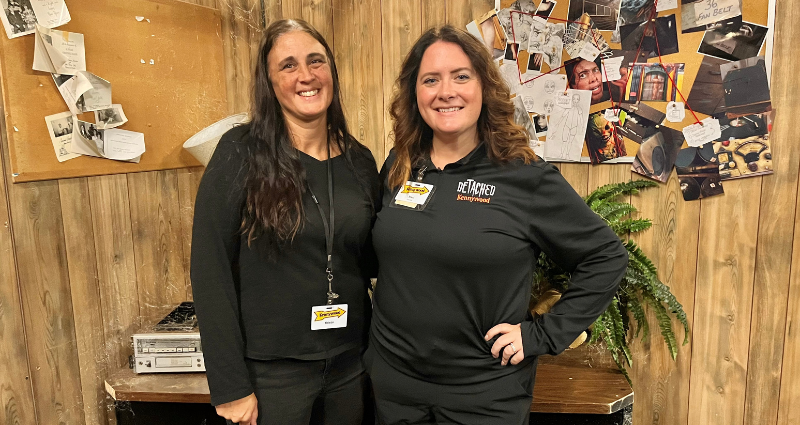 An image of scare actor Kristin Williams and Detached supervisor Staci Sypien