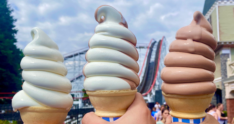 Three Ice Cream Cones at Kennywood with the Thunderbolt