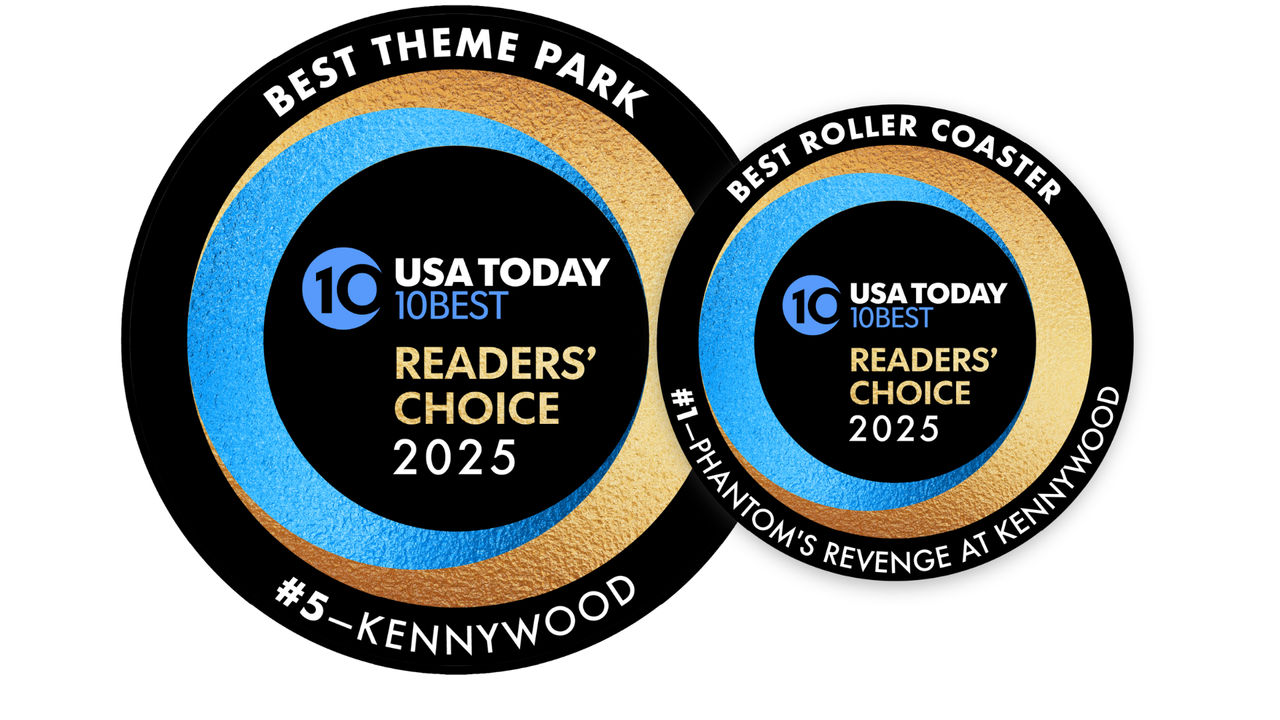 Front of Kennywood with happy guests.
