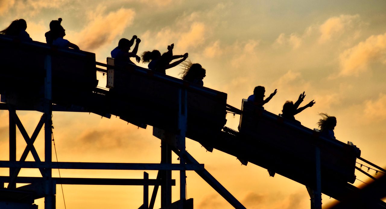 The Thunderbolt rollercoaster at sunset