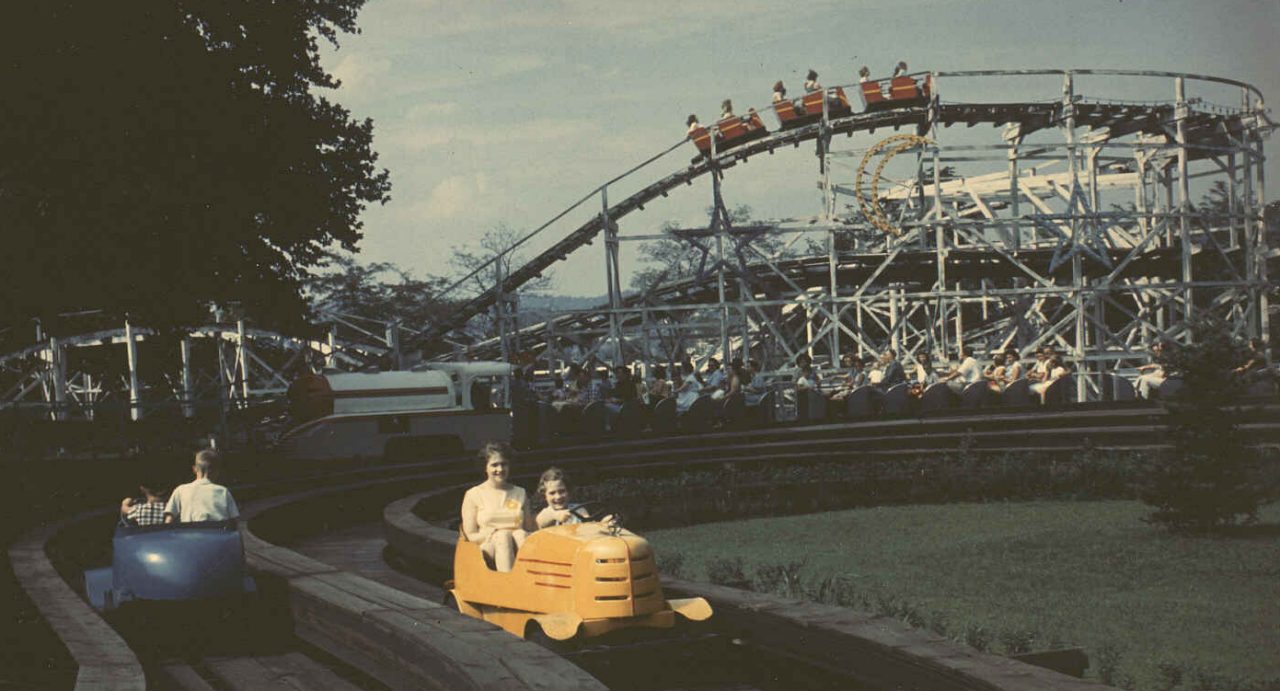 The Auto Race, train and Little Dipper in the 1970s. A moon and star decorations can be found on the Little Dipper.