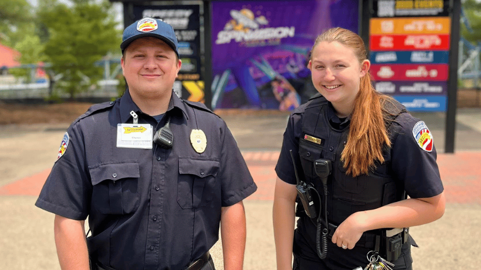 Family in front of wave pool