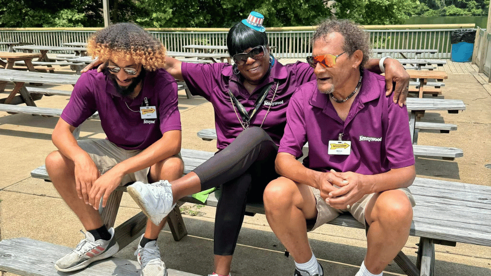 Family in front of wave pool